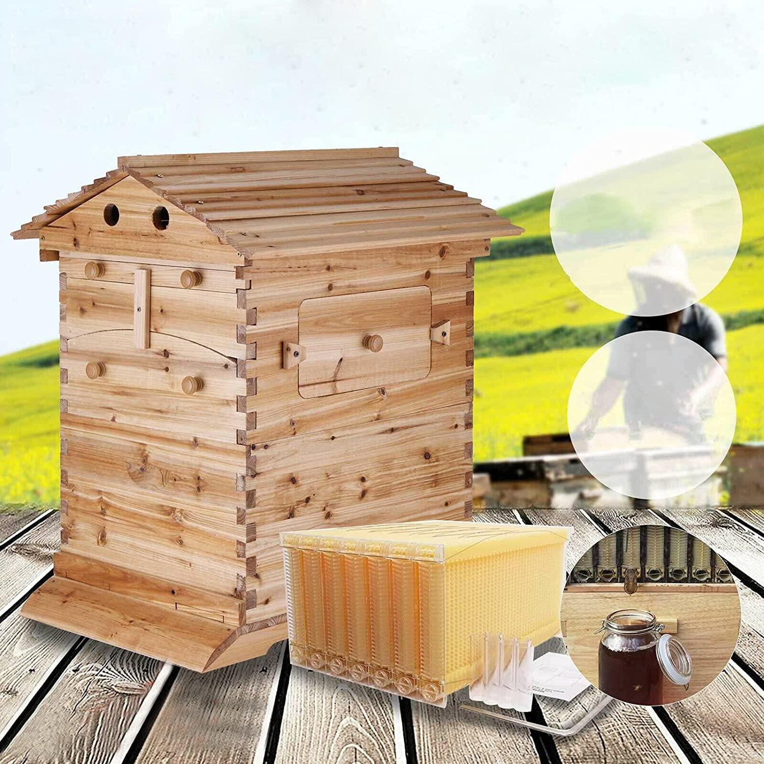 lwestine flow hive beehive kit automatic wooden bee hive house kit beehive boxes with 7 peice comb honey frames for beginning and professional beekeepers