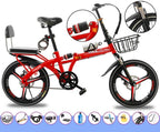 CHICAI Bicycle Single Speed Folding Bike, Double Shock Absorber, Double Disc Brake 16in/20in Wheels, Back Rack, High Carbon Steel Body (Color : Red, Size : 20in)