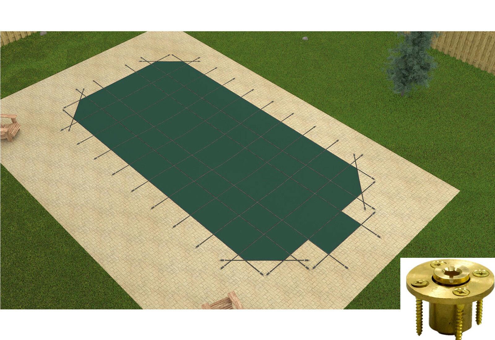 gli secure-a-pool grecian mesh swimming pool safety cover w/ step &amp; wood anchors