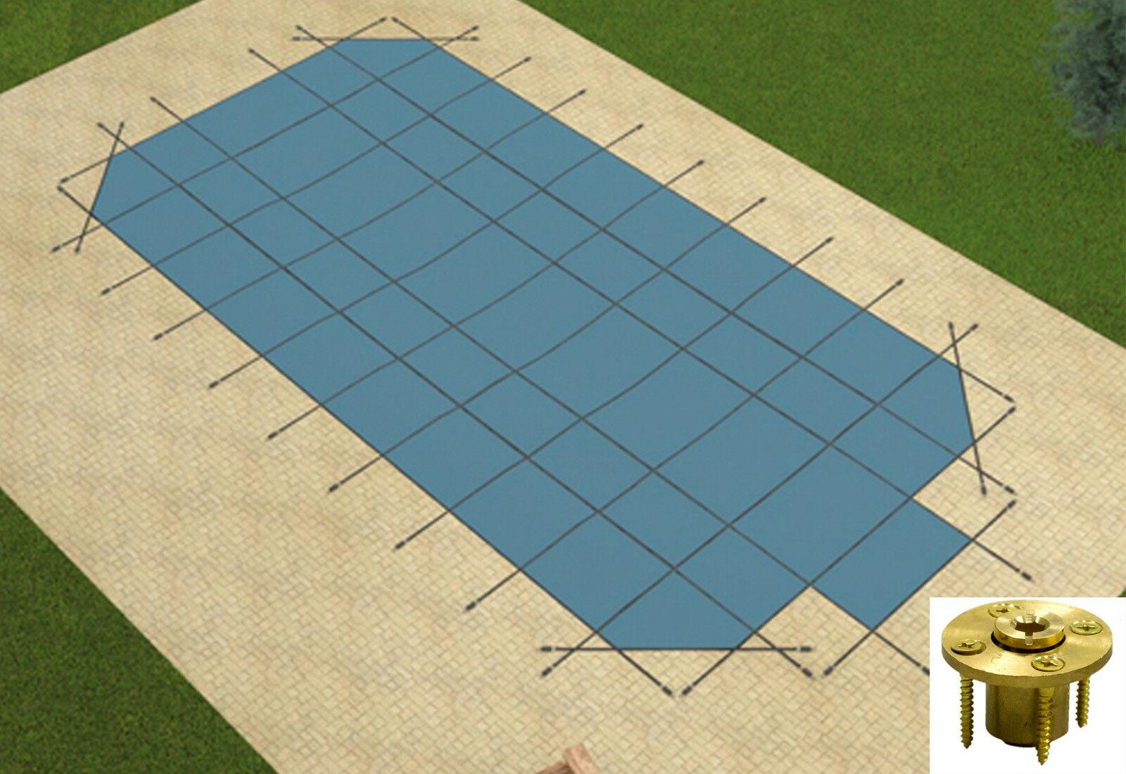 gli secure-a-pool grecian mesh swimming pool safety cover w/ step &amp; wood anchors