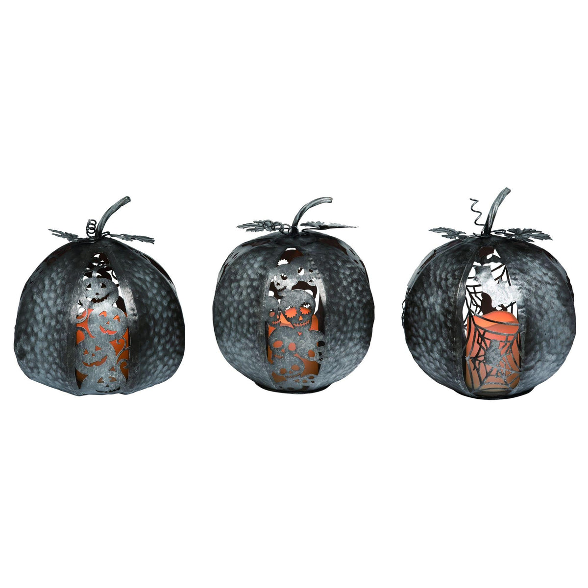 Set of 3 Silver LED Lighted Spooky Pumpkin Halloween Decors 11''
