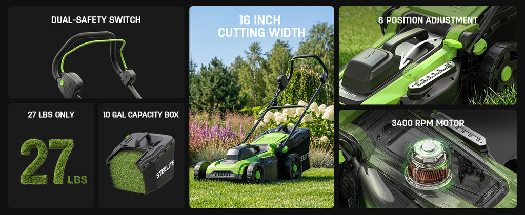 16-Inch 1800W Corded Electric Lawn Mower, Powerful Rotary Mower for Medium Lawns, with Grass Collection Bag &amp; Height Adjustment
