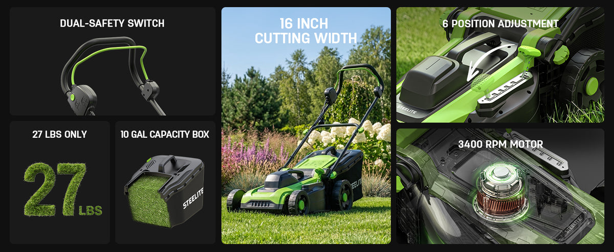 16-Inch 1800W Corded Electric Lawn Mower, Powerful Rotary Mower for Medium Lawns, with Grass Collection Bag &amp; Height Adjustment