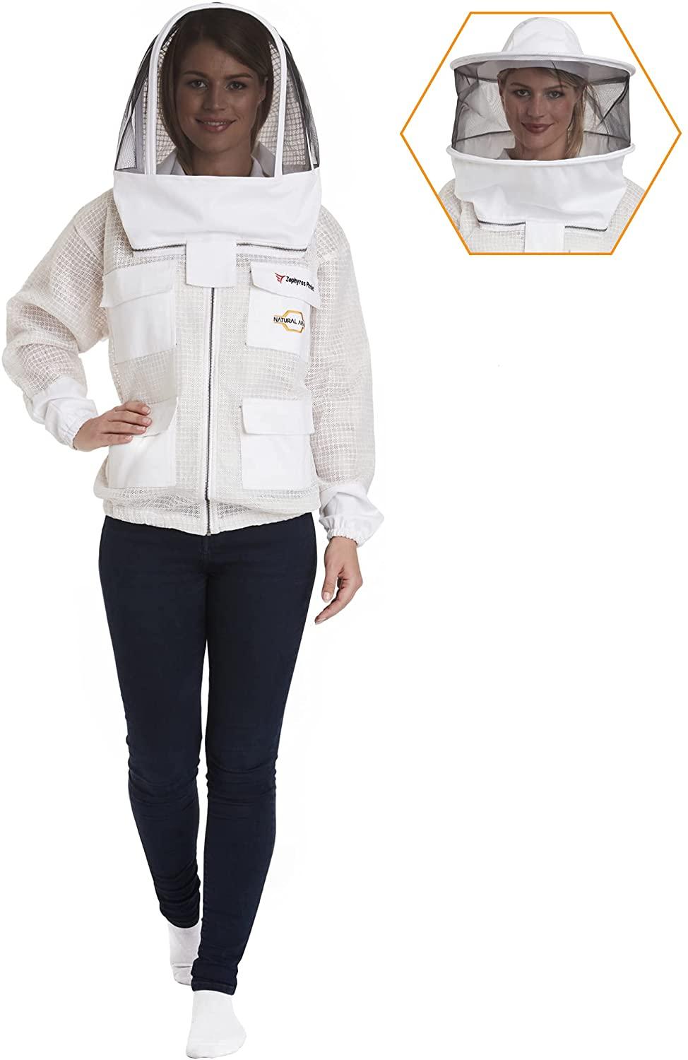 natural apiary - zephyros protect beekeeping jacket - white - clear view fencing veil - keep fresh &amp; comfortable with maximum protection - professional &amp; beginner beekeepers - x large