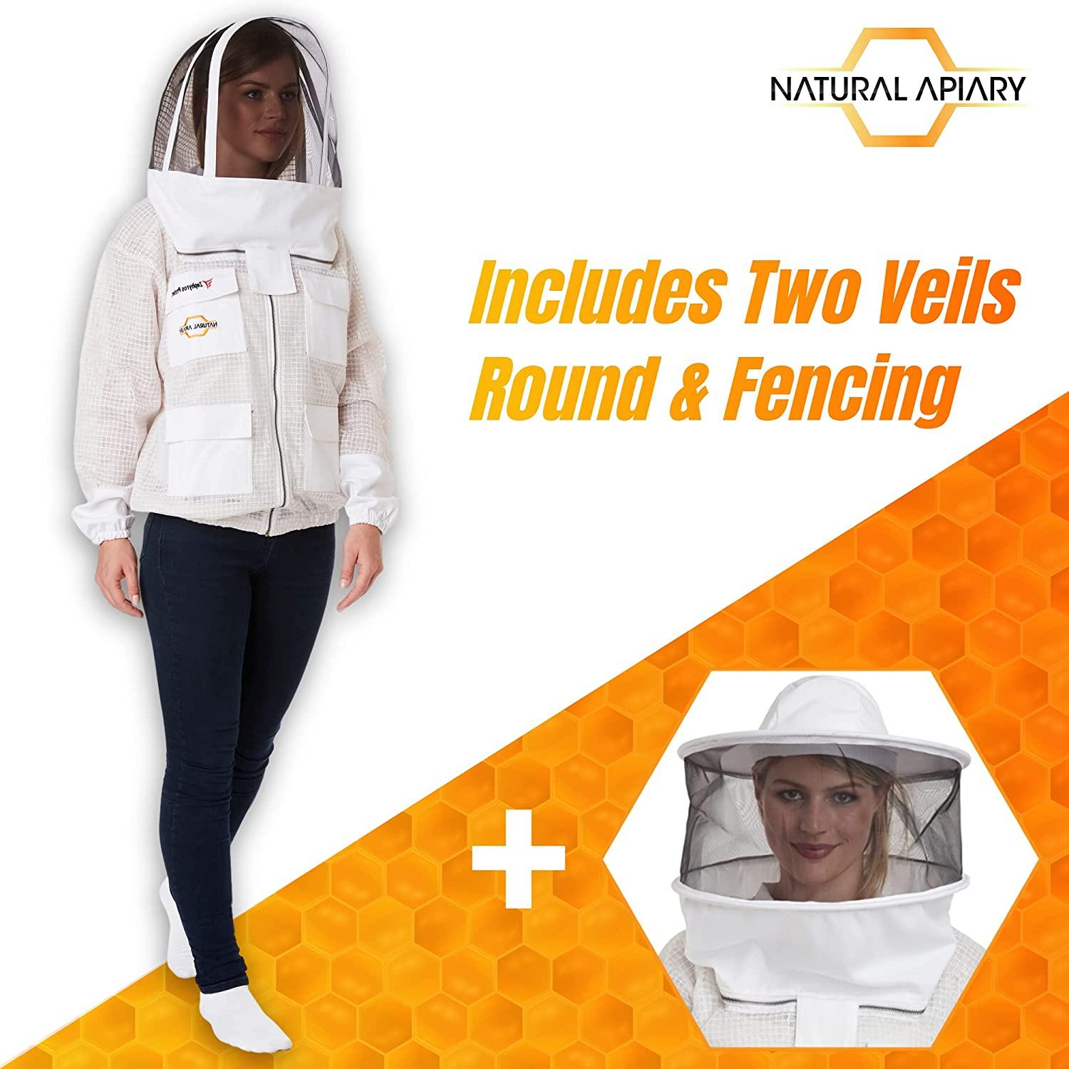 natural apiary - zephyros protect beekeeping jacket - white - clear view fencing veil - keep fresh &amp; comfortable with maximum protection - professional &amp; beginner beekeepers - x large