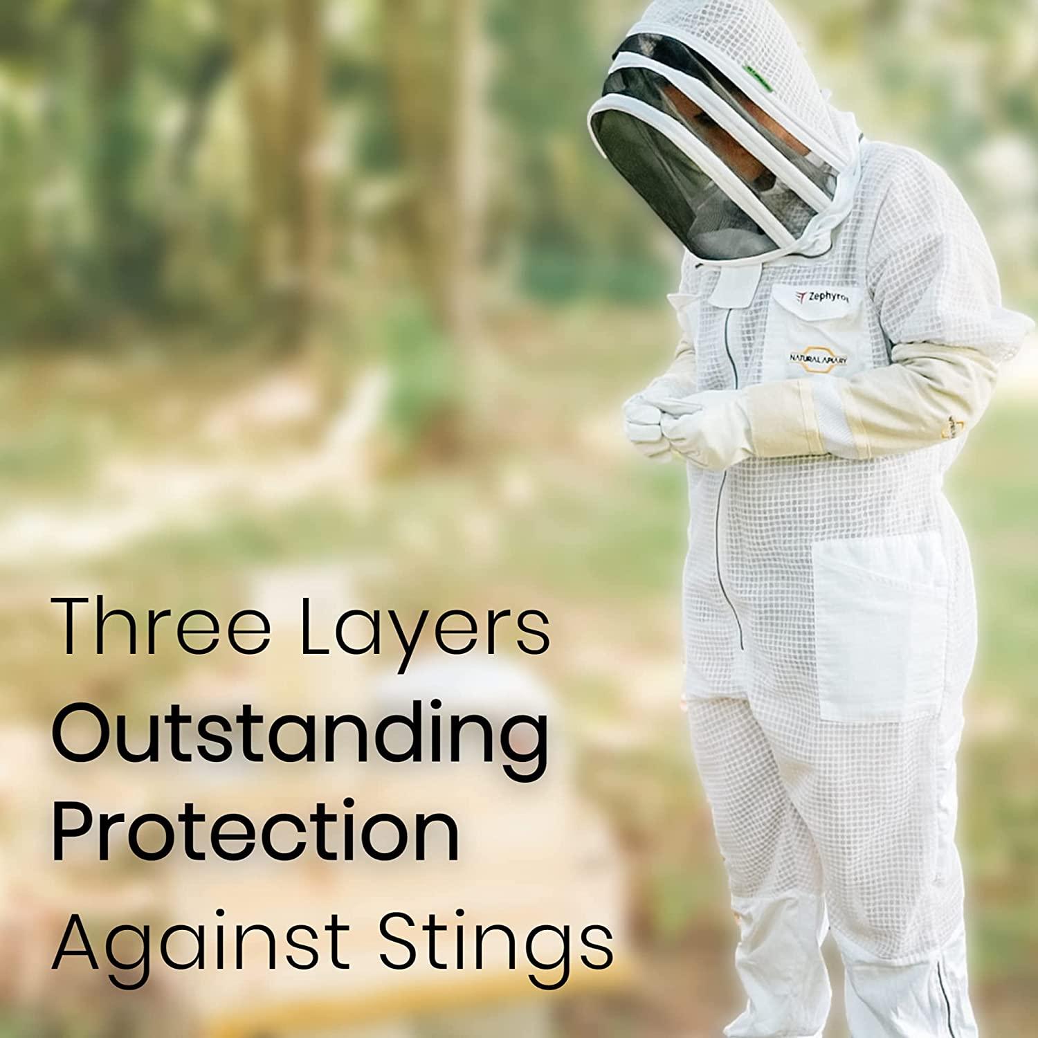 natural apiary - zephyros protect beekeeping jacket - white - clear view fencing veil - keep fresh &amp; comfortable with maximum protection - professional &amp; beginner beekeepers - x large