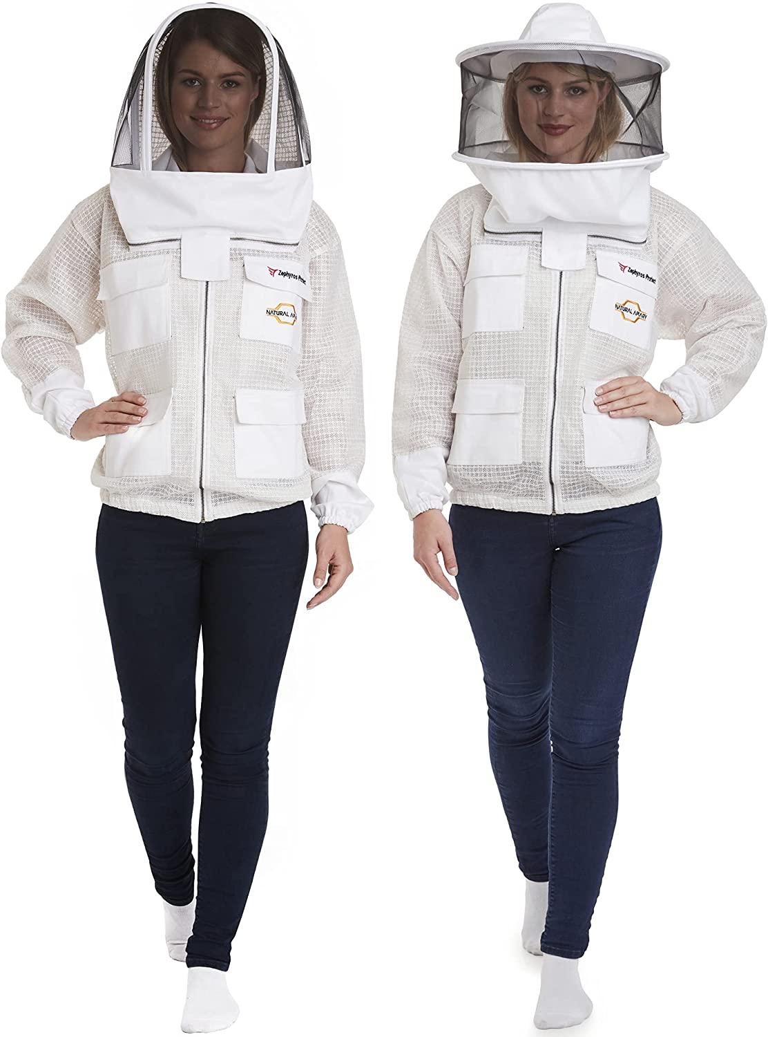 natural apiary - zephyros protect beekeeping jacket - white - clear view fencing veil - keep fresh &amp; comfortable with maximum protection - professional &amp; beginner beekeepers - x large