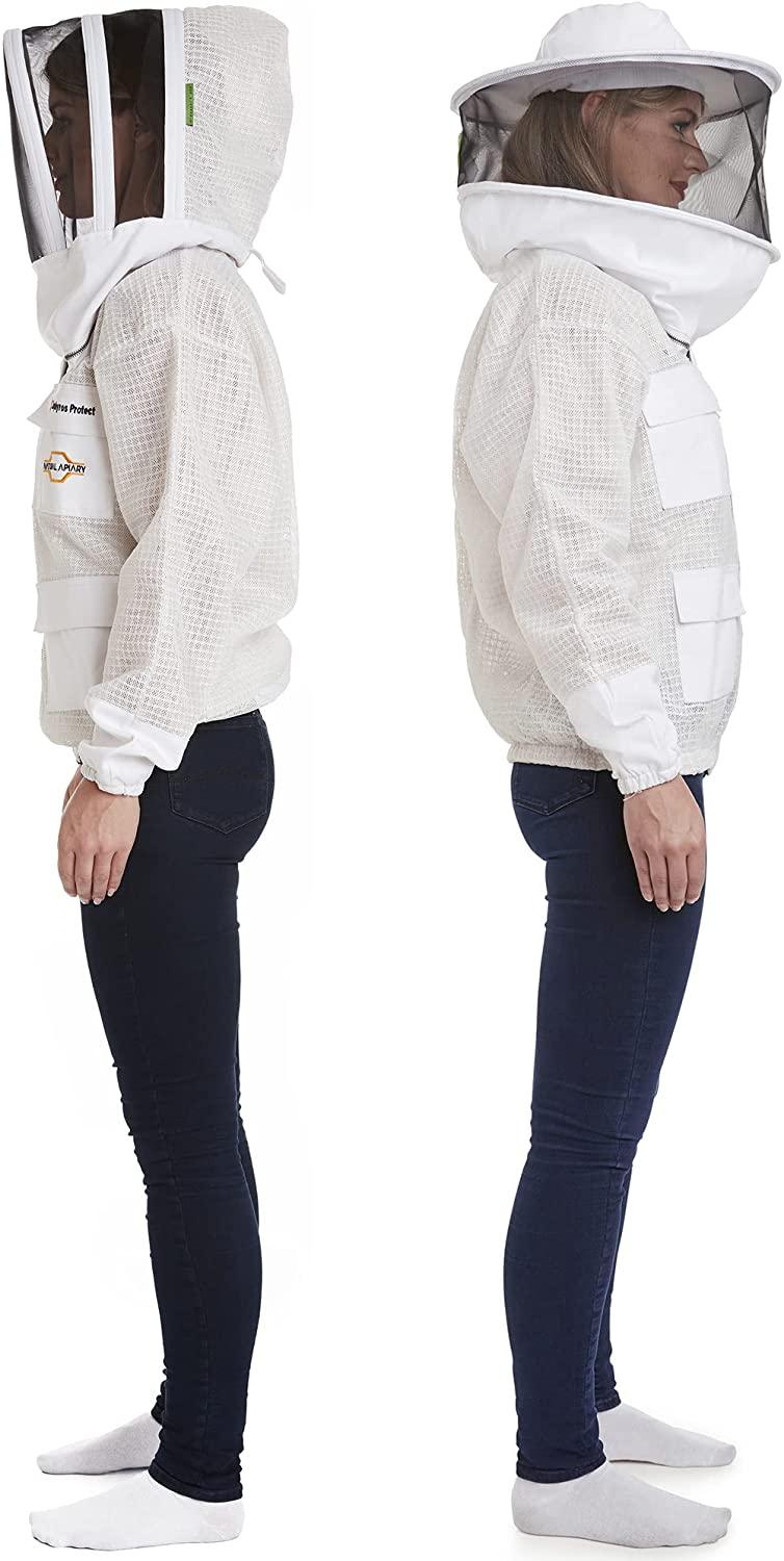 natural apiary - zephyros protect beekeeping jacket - white - clear view fencing veil - keep fresh &amp; comfortable with maximum protection - professional &amp; beginner beekeepers - x large