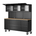 72-inch Tool Chest Cabinet Rolling GaraWorkbench with 15 StoraDrawers and Wheels, 3 Upper Cabinet, Pegboard, Steel LarTool Box,Matte Black