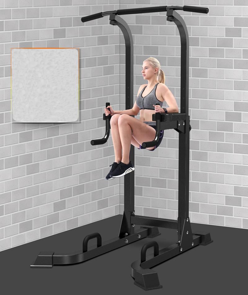Multi-Function Parallel Single Bars Dip Station Chine Pull Up Weight Stand Bar Raise Power Tower Strength Training Fitness Exercise Equipment Gym White