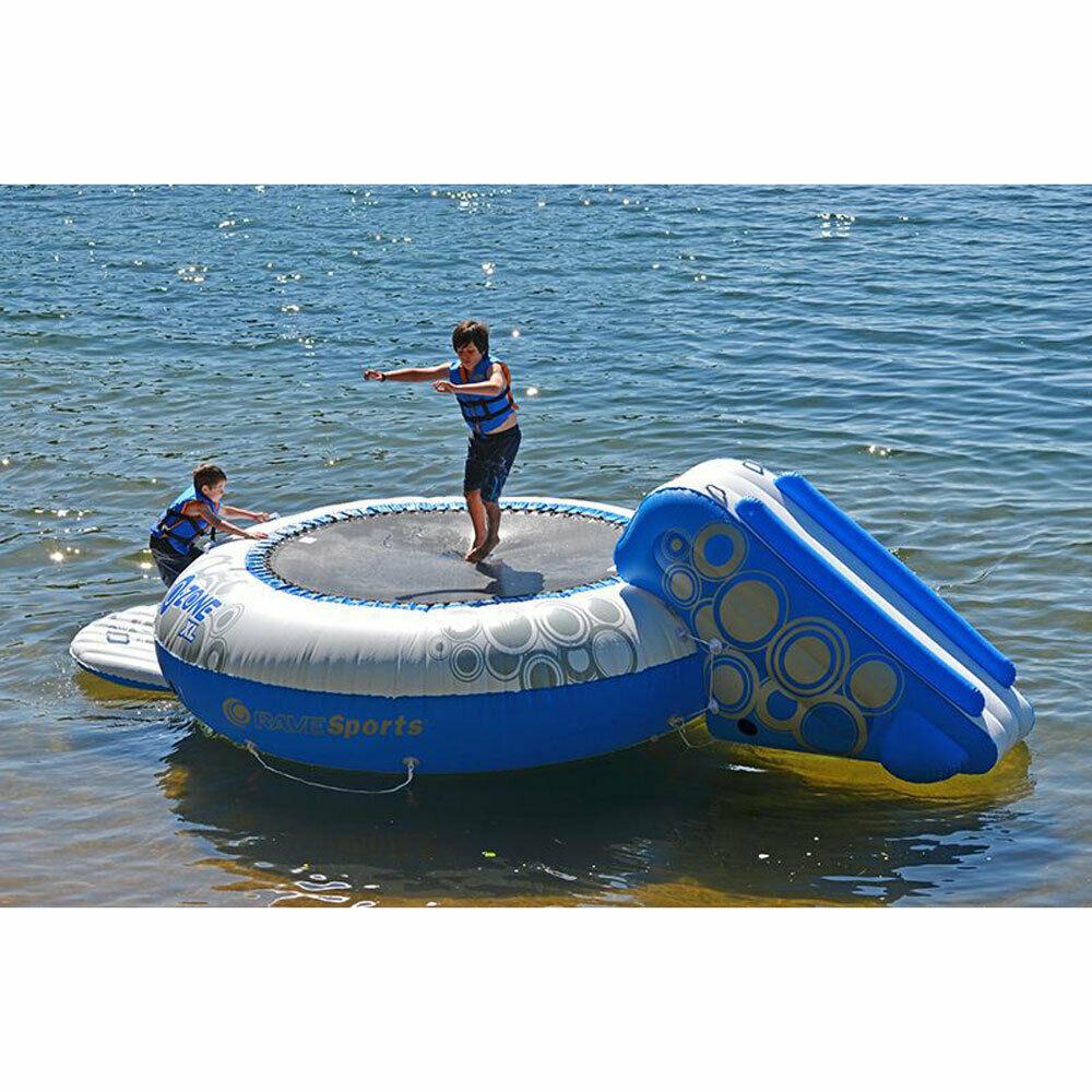 rave sports inflatable floating o zone xl plus water bouncer with slide (used)