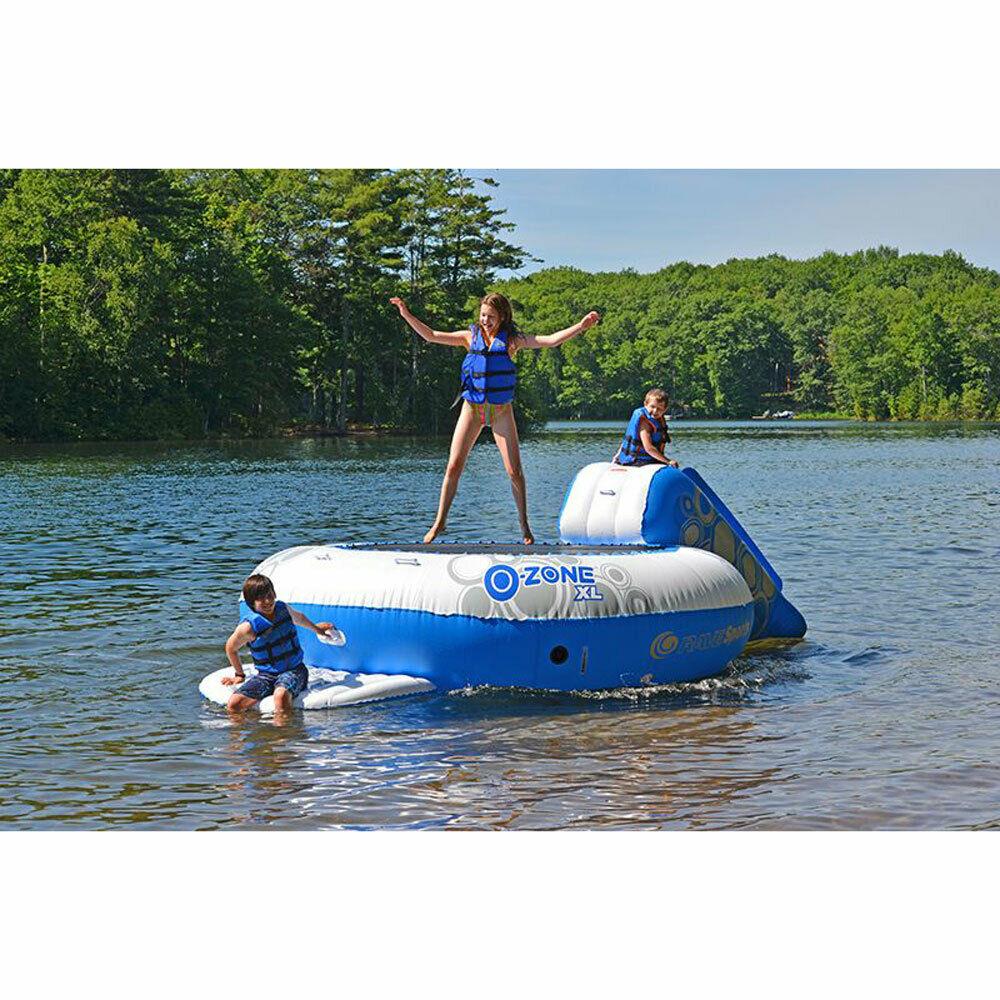 rave sports inflatable floating o zone xl plus water bouncer with slide (used)