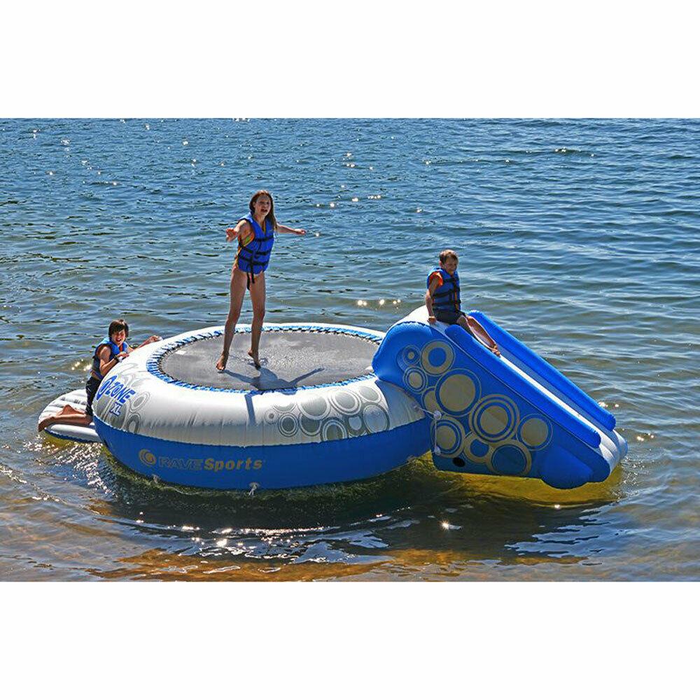 rave sports inflatable floating o zone xl plus water bouncer with slide (used)