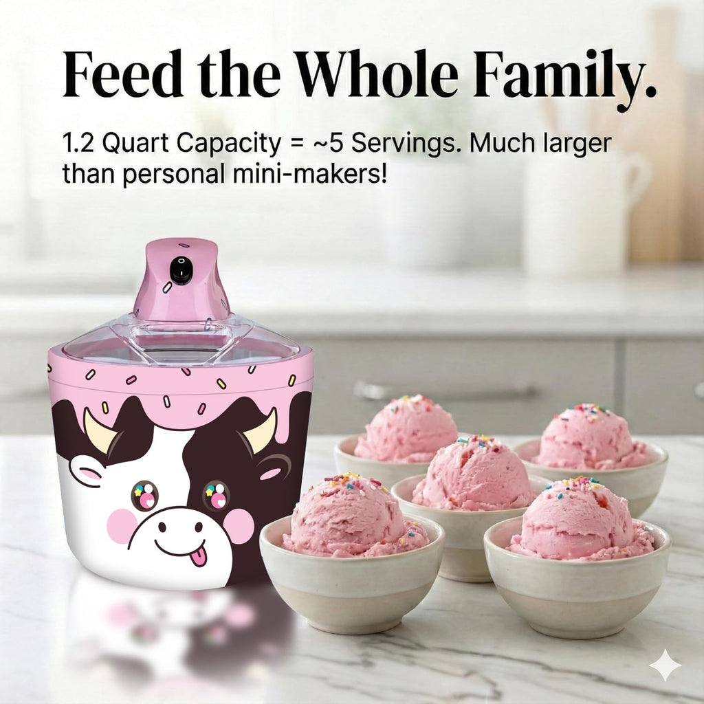 1.2 Qt Cow Electric Ice Cream Maker for Kids - Best Countertop Ice Cream Machine for Homemade Soft Serve, Sorbet, Gelato, Frozen Yogurt - Fun Desserts for Families, Easy to Clean