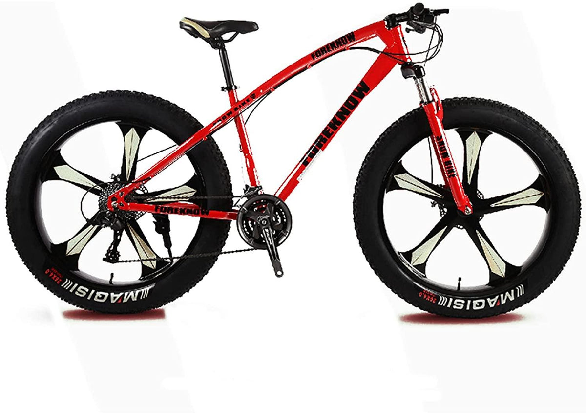 CHICAI Adult High-Carbon Mountain Bike 26-inch Beach Snow Fat Bike Mountain Cross-Country Steel Ultra-Wide Tire Sports Bike 21-30speed Low-Speed Racing Student Bike (Size : 21-Speed)