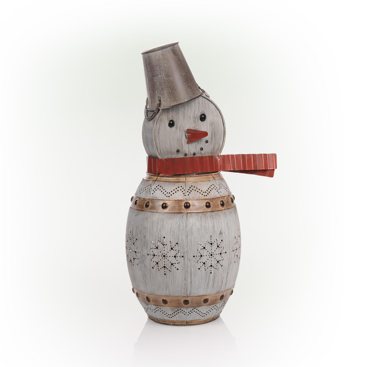 Alpine Corporation Metallic Barreled Snowman With Warm White LED Lights