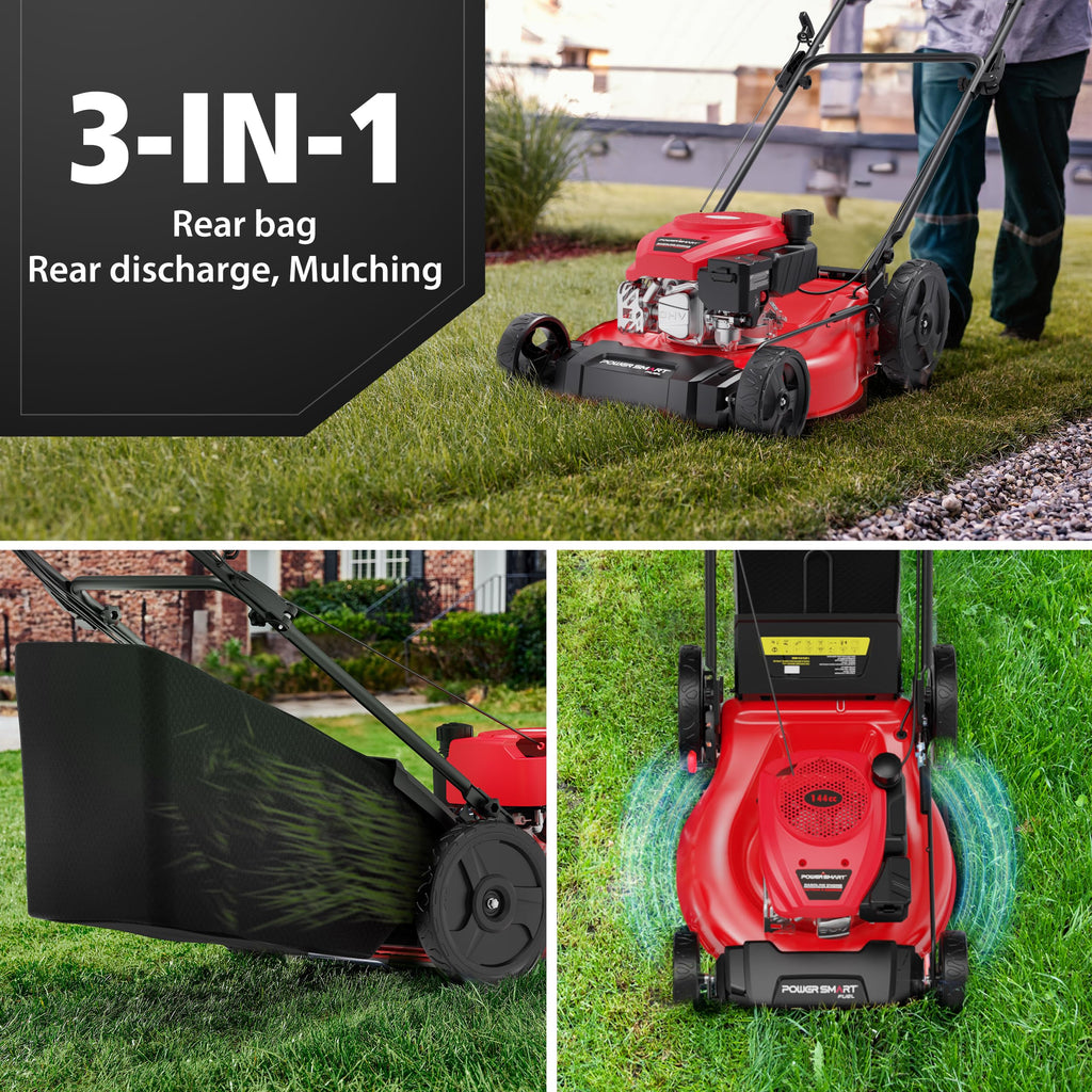 21-Inch Gas Push Lawn Mower with OHV Engine, 3-in-1 (Bag/Mulch/Rear Discharge),6 Cutting Heights, Durable Steel Deck, Rear-Wheel Drive