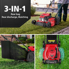21-Inch Gas Push Lawn Mower with OHV Engine, 3-in-1 (Bag/Mulch/Rear Discharge),6 Cutting Heights, Durable Steel Deck, Rear-Wheel Drive