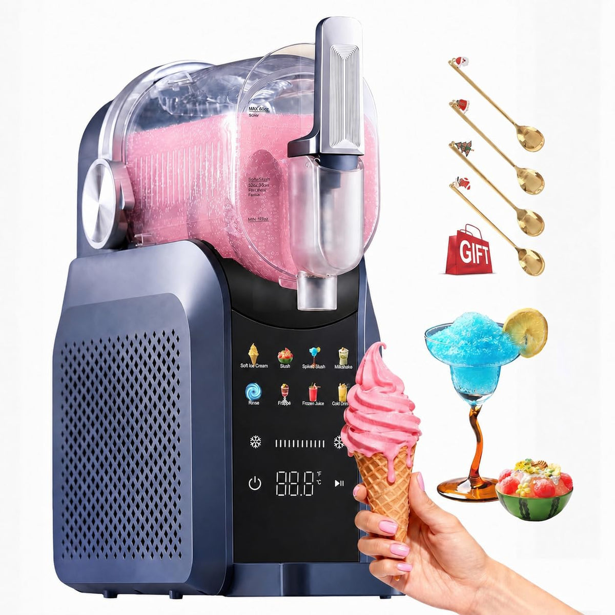 7-in-1 Slushie Machine & Soft Serve Ice Cream Maker,88oz with No Ice Needed,Slushy Machie for Home,Frozen Drink,Margarita,Cocktail,Daiquiri,Frappe,Milkshake,and More Smoothie