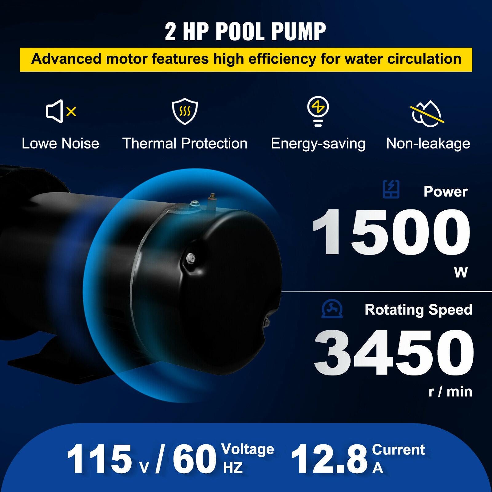 vevor swimming pool pump 2 hp 90 gpm above ground pool pump w/ strainer