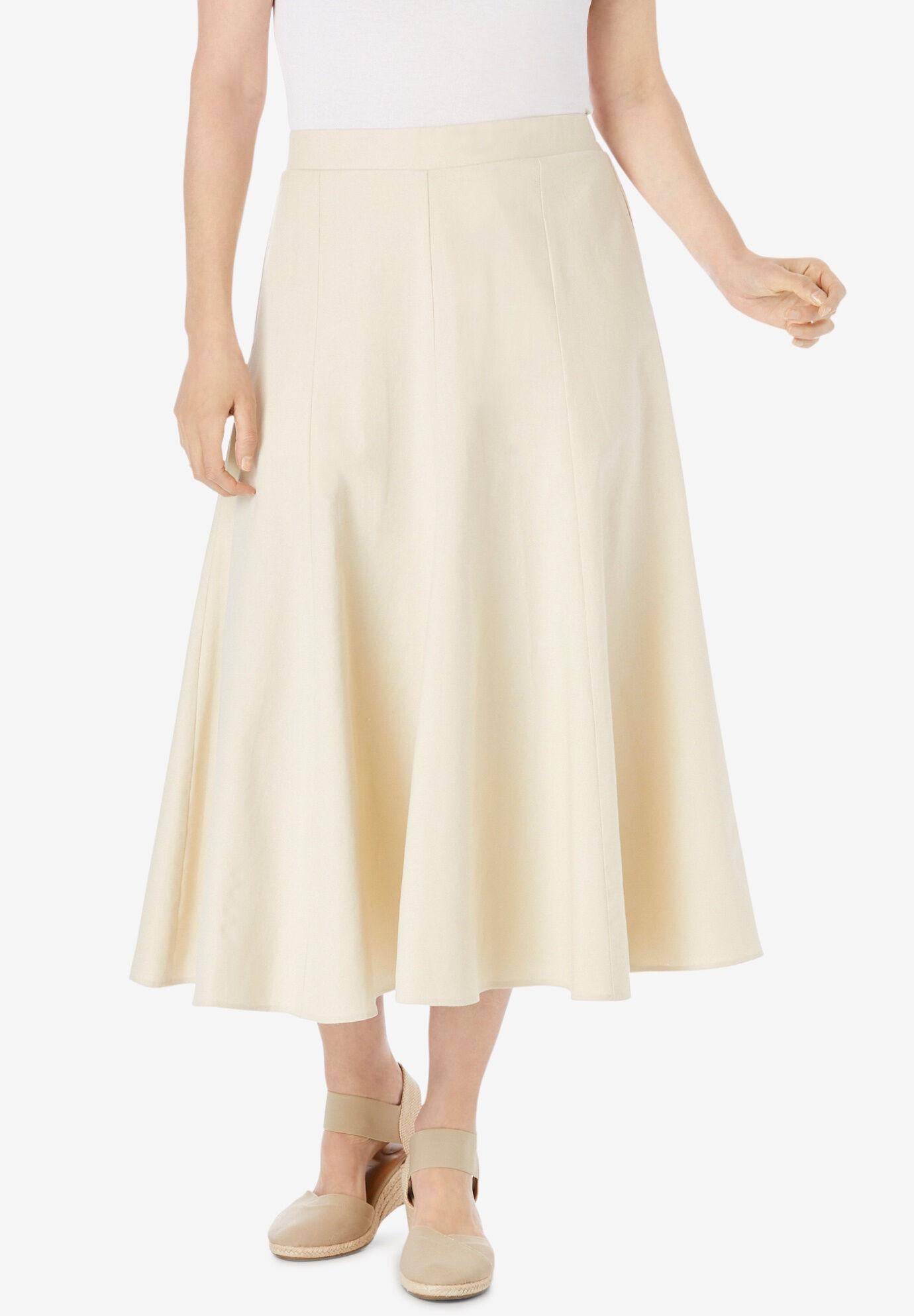 print linen-blend skirt