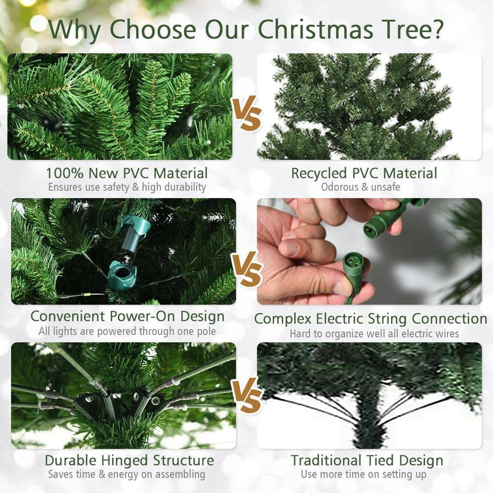9 ft. Pre-Lit Artificial Christmas Tree Hinged Xmas Tree with 8 Flash Modes