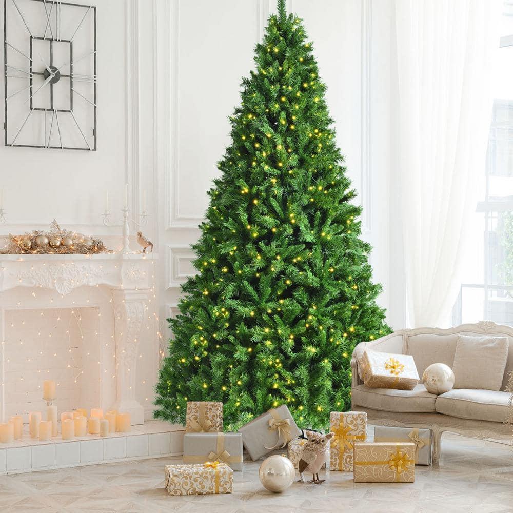 9 ft. Pre-Lit Artificial Christmas Tree Hinged Xmas Tree with 8 Flash Modes