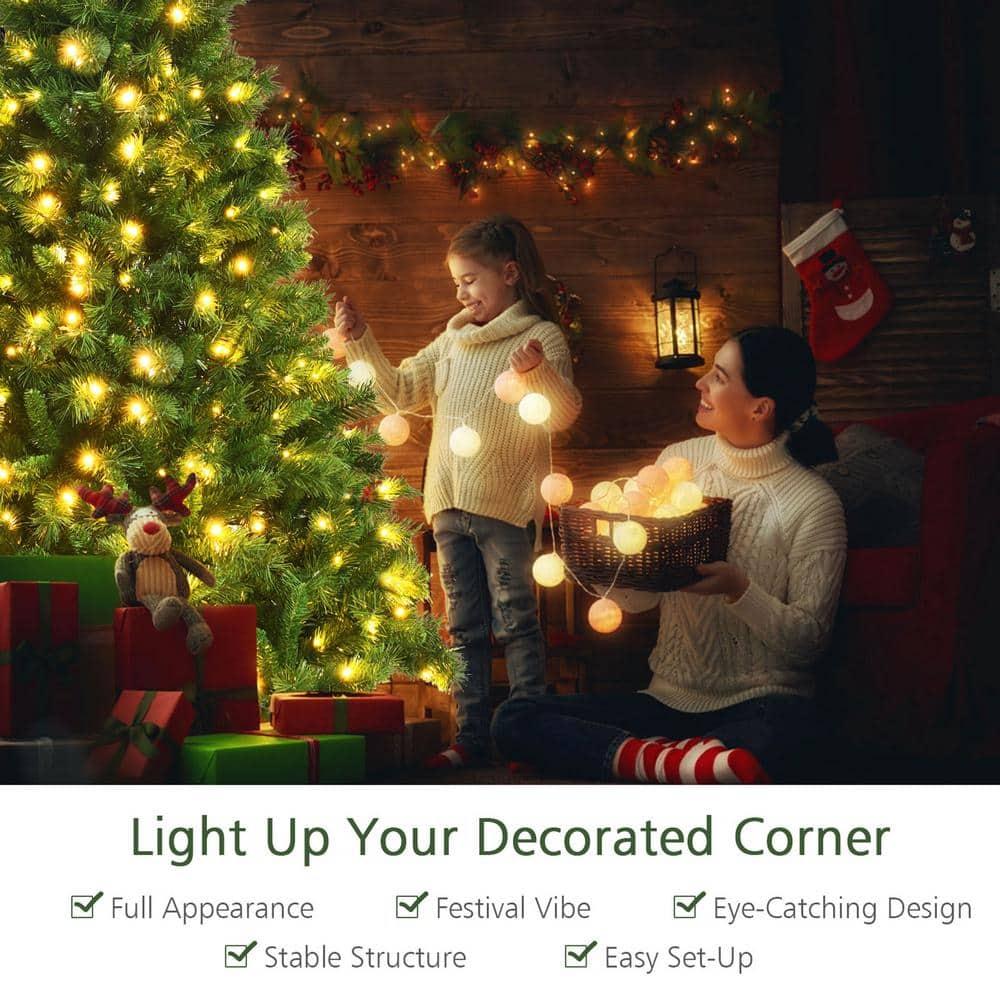 9 ft. Pre-Lit Artificial Christmas Tree Hinged Xmas Tree with 8 Flash Modes