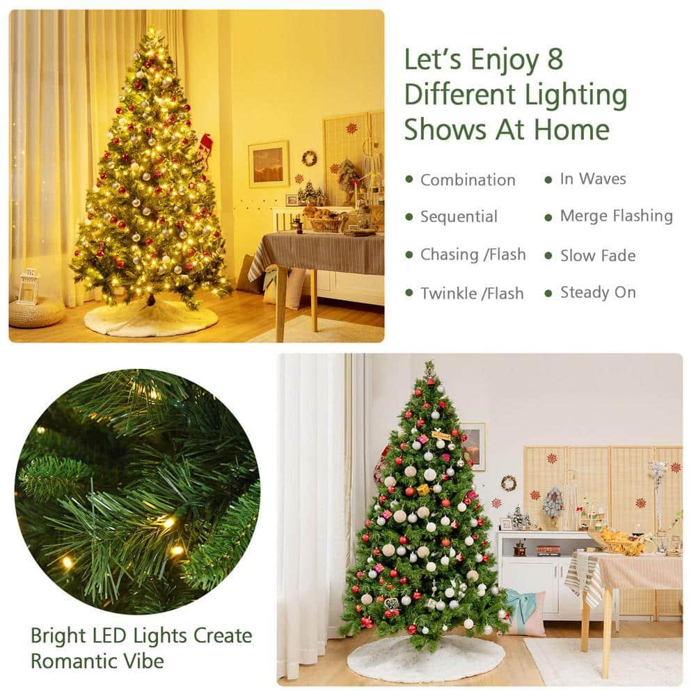 9 ft. Pre-Lit Artificial Christmas Tree Hinged Xmas Tree with 8 Flash Modes