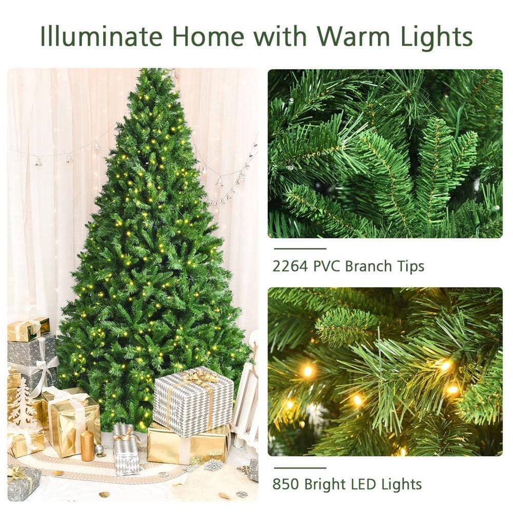 9 ft. Pre-Lit Artificial Christmas Tree Hinged Xmas Tree with 8 Flash Modes