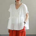 summer plus size linen v-neck t-shirt