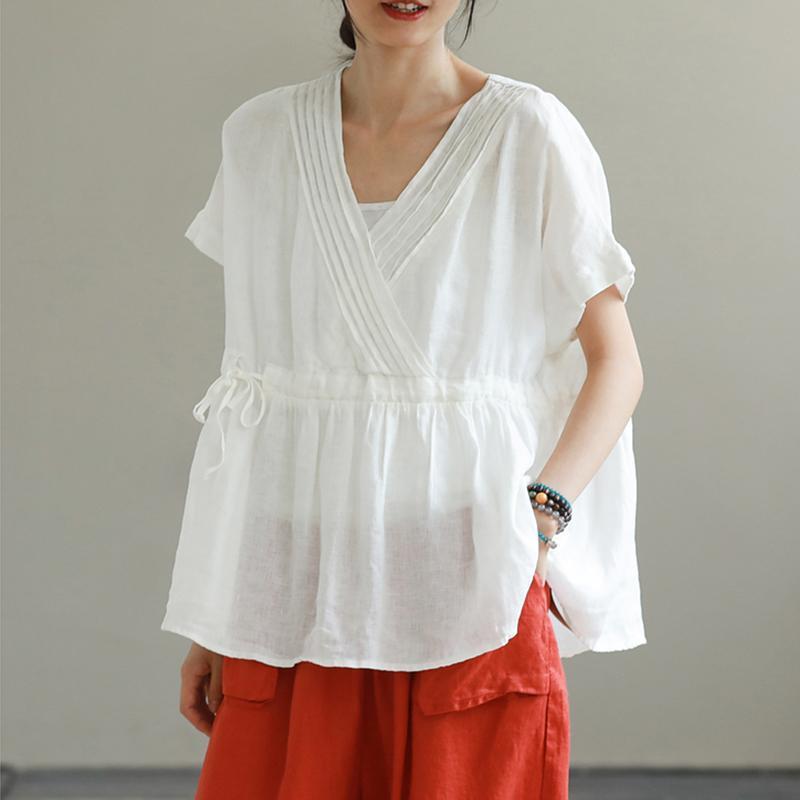 summer plus size linen v-neck t-shirt