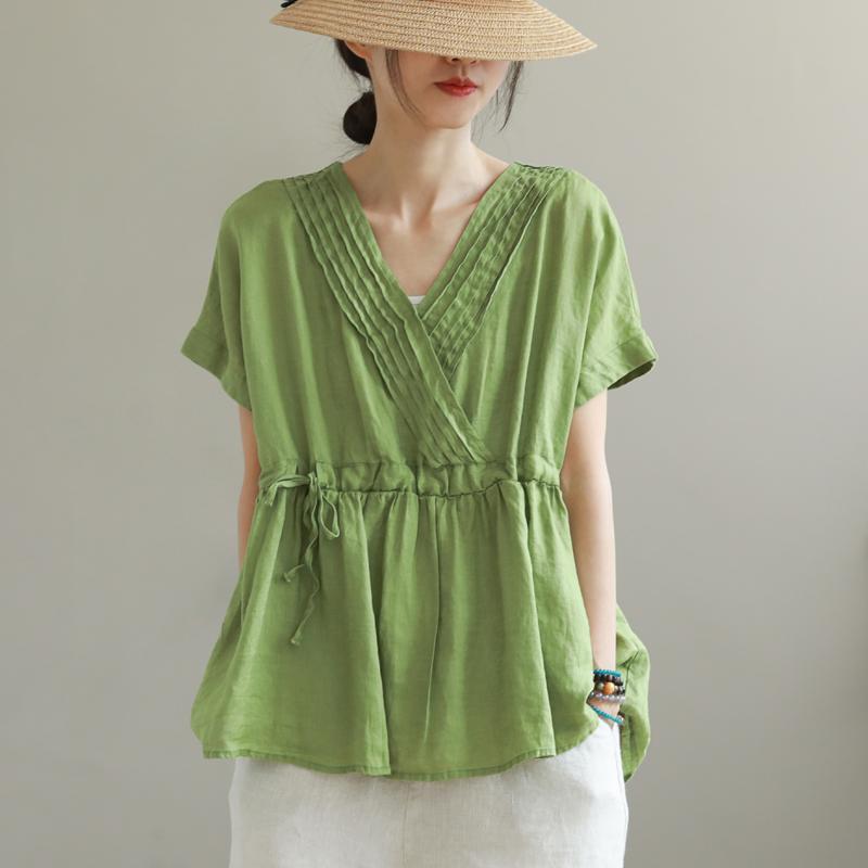 summer plus size linen v-neck t-shirt