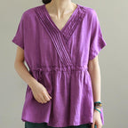 summer plus size linen v-neck t-shirt