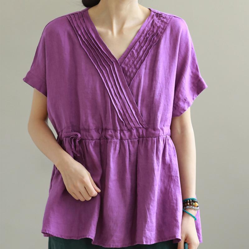 summer plus size linen v-neck t-shirt