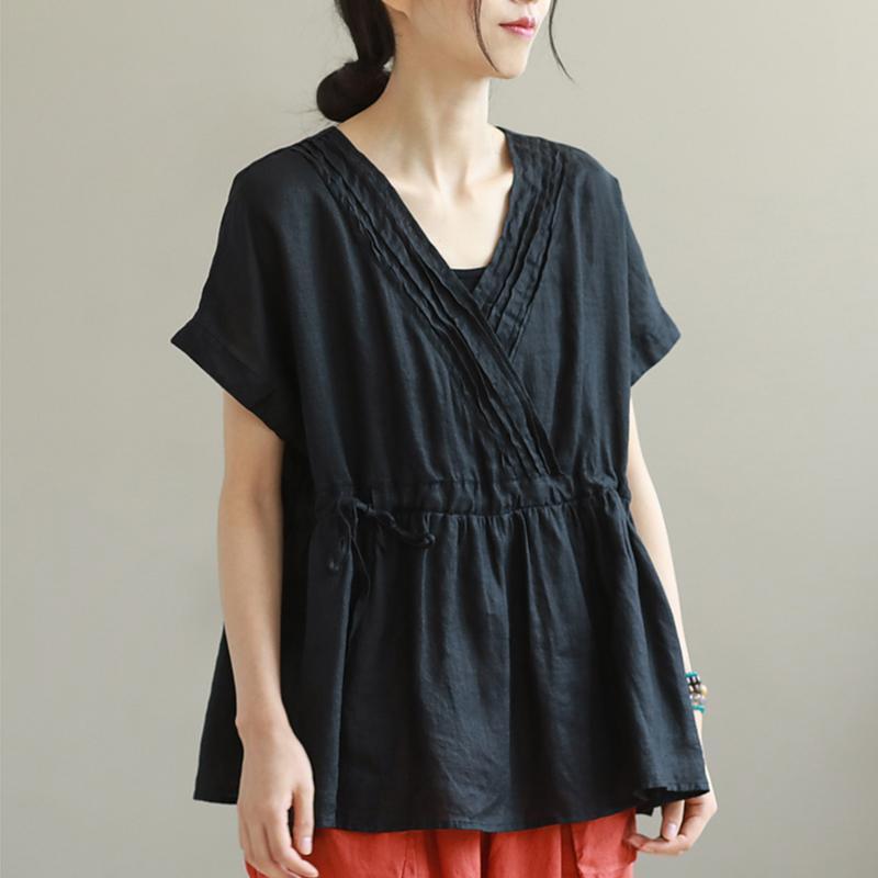 summer plus size linen v-neck t-shirt