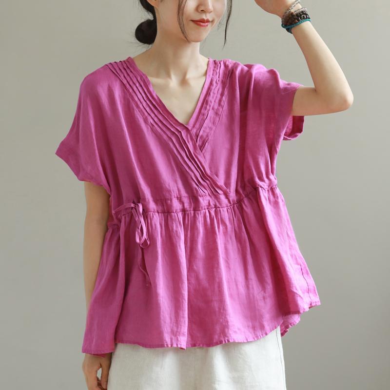 summer plus size linen v-neck t-shirt