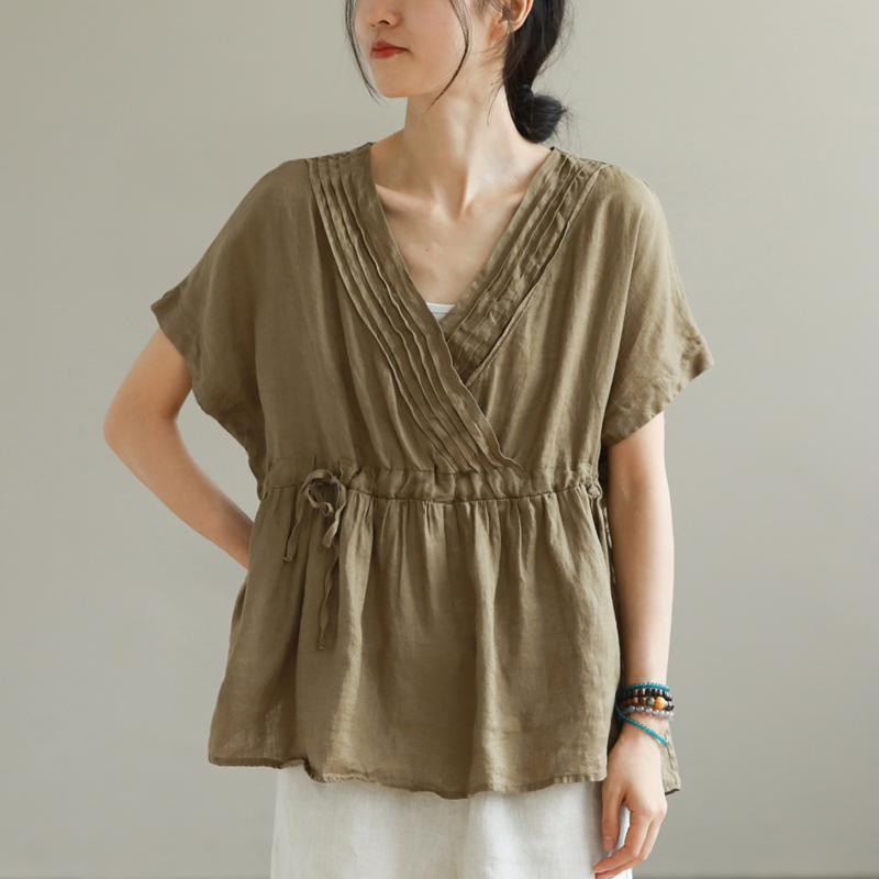 summer plus size linen v-neck t-shirt