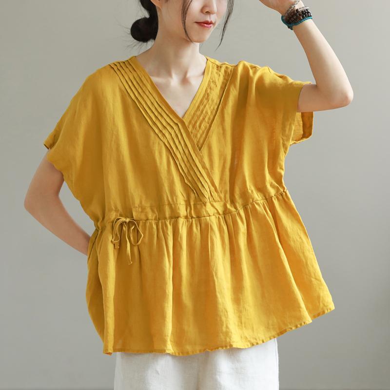 summer plus size linen v-neck t-shirt