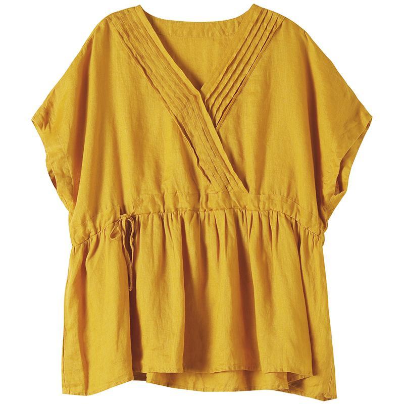 summer plus size linen v-neck t-shirt