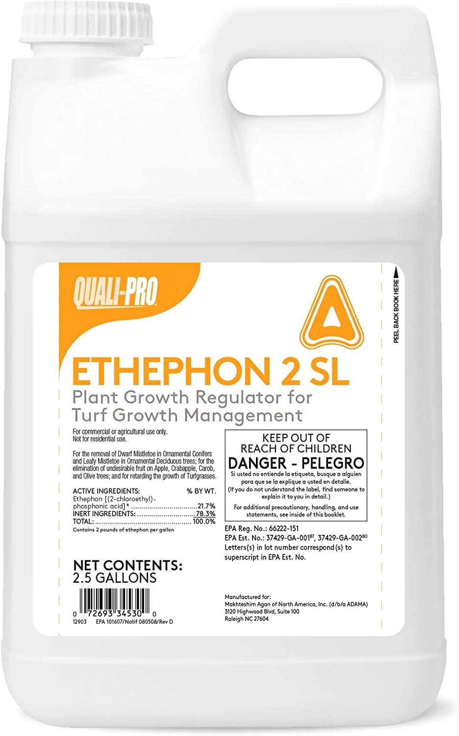 quali-pro ethephon 2sl plant growth regulator - promotes lateral growth in turf, slows growth in turf grass, use for elimination of undesirable fruit on apple trees (2.5 gallons)