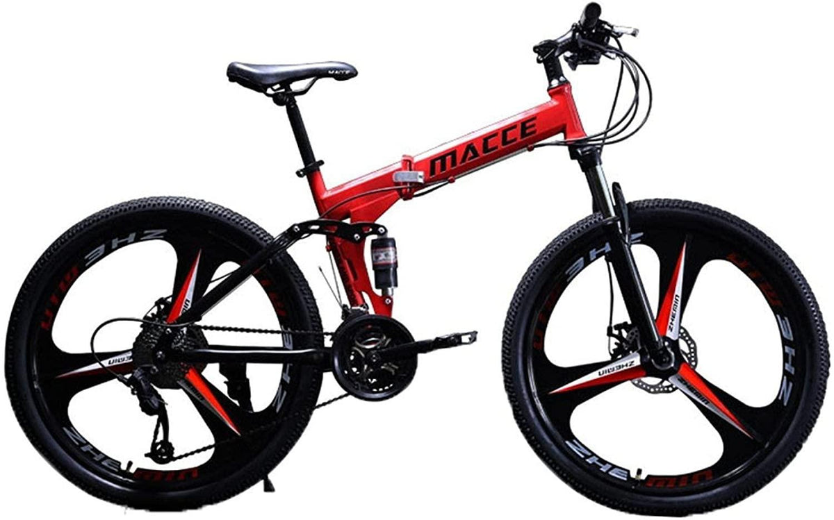 Folding Mountain Bike 26 inch Wheel 21 Speed Full Shifter Dual Suspension Double Disc Brake High Carbon Steel MTB Bicycle, Aluminum Wheel Rim, Bicycle for Men Women and Teenager [US Stock]
