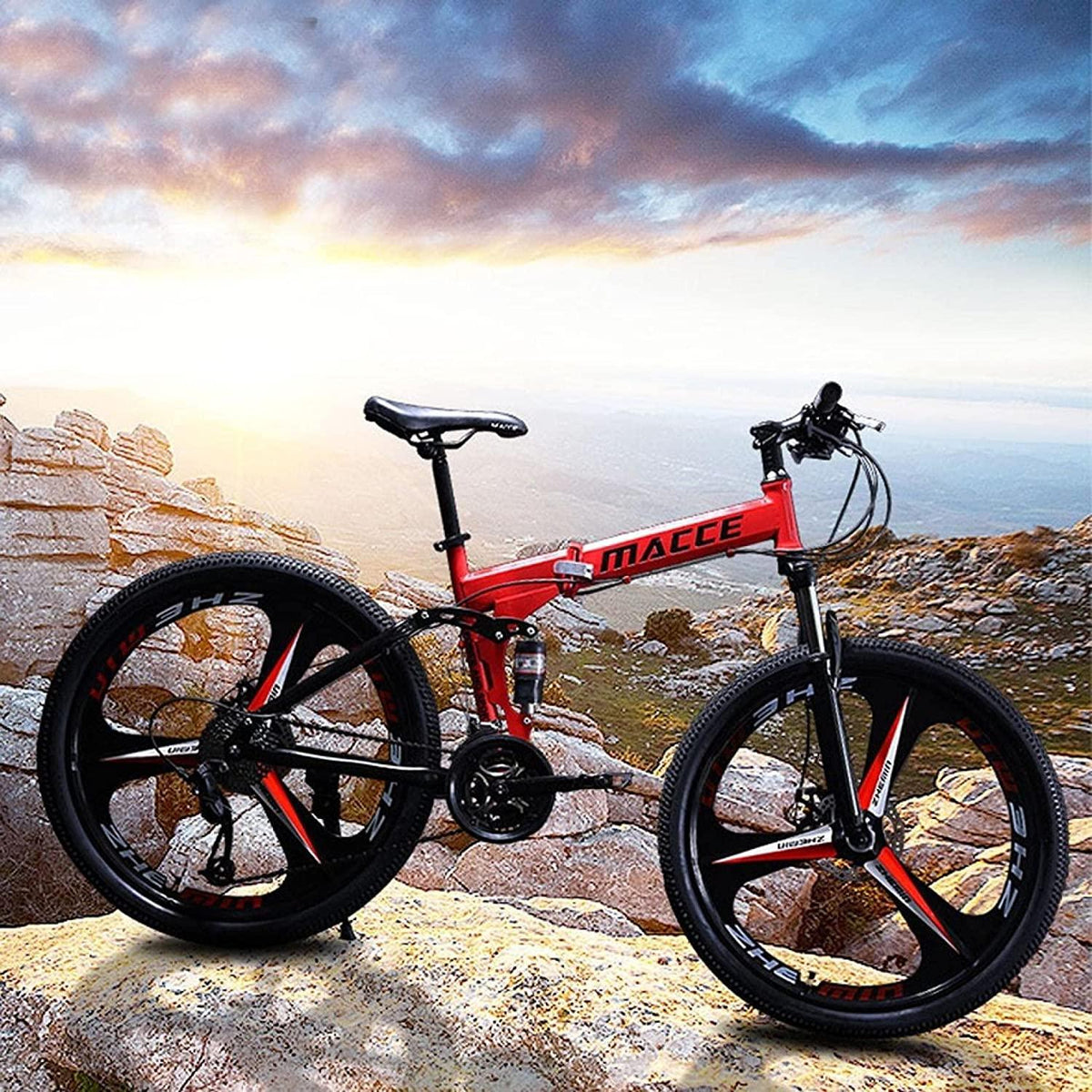 Folding Mountain Bike 26 inch Wheel 21 Speed Full Shifter Dual Suspension Double Disc Brake High Carbon Steel MTB Bicycle, Aluminum Wheel Rim, Bicycle for Men Women and Teenager [US Stock]