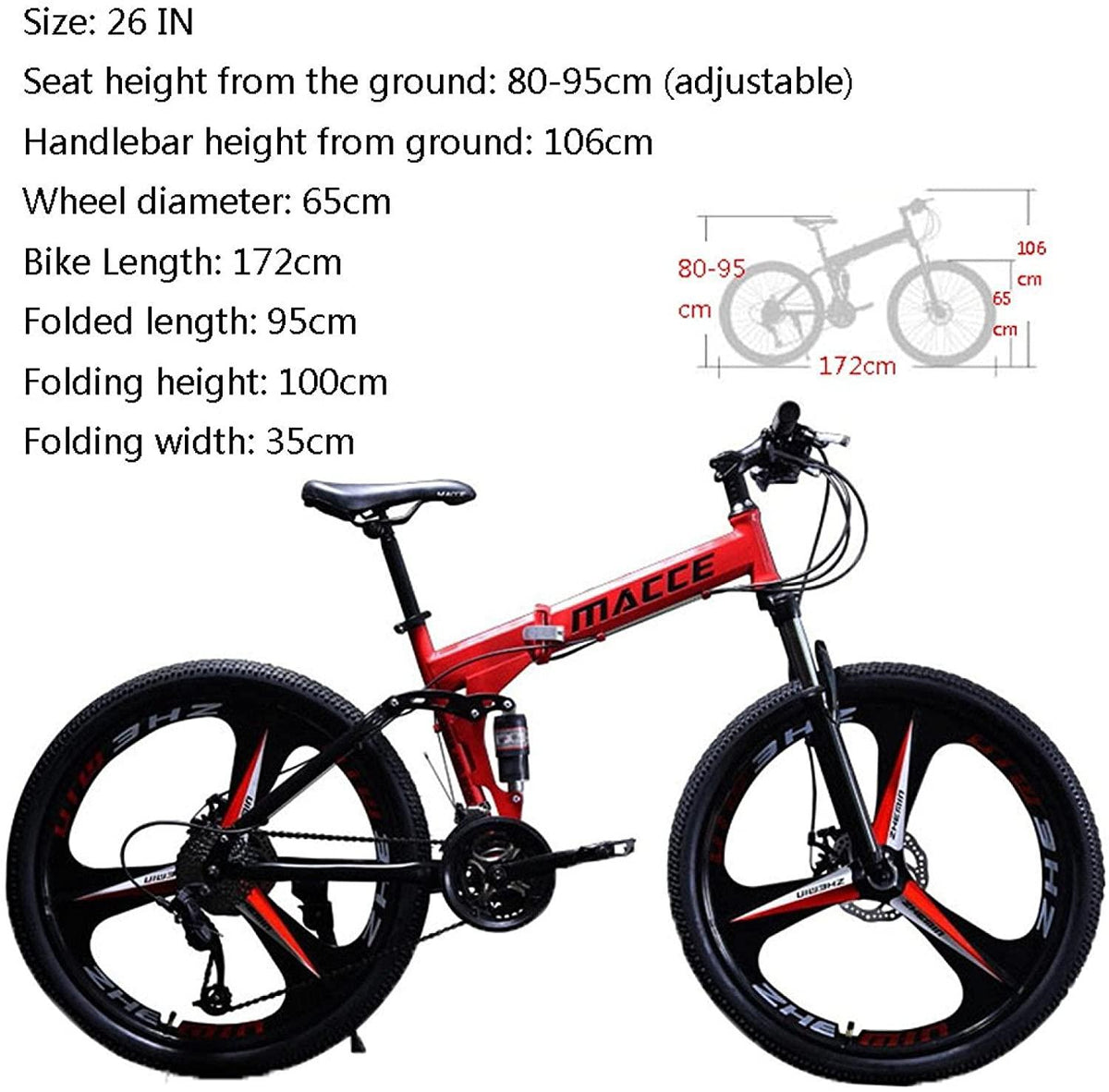 Folding Mountain Bike 26 inch Wheel 21 Speed Full Shifter Dual Suspension Double Disc Brake High Carbon Steel MTB Bicycle, Aluminum Wheel Rim, Bicycle for Men Women and Teenager [US Stock]