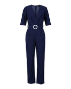 plain half sleeve wrap jumpsuit