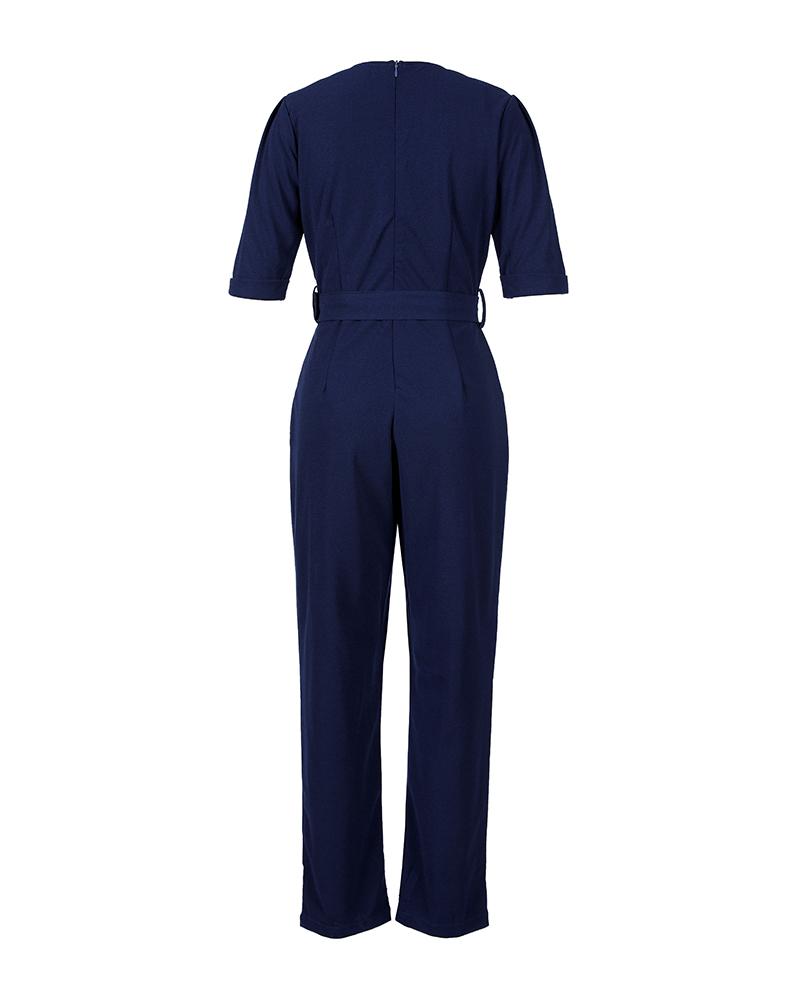 plain half sleeve wrap jumpsuit