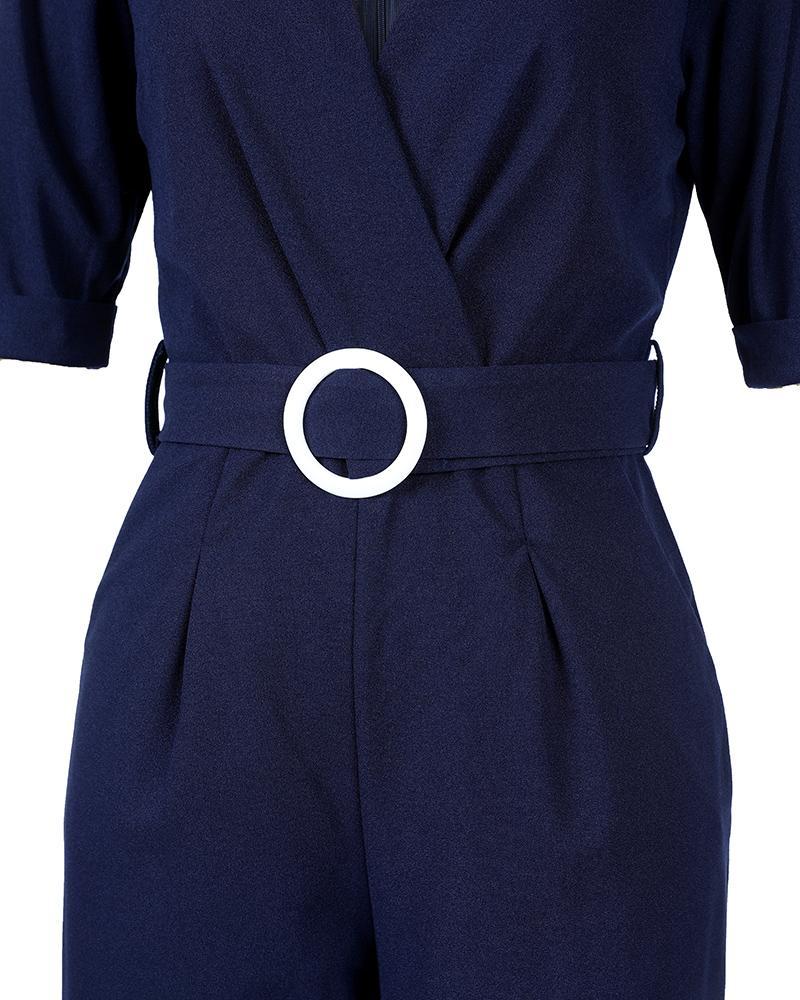 plain half sleeve wrap jumpsuit