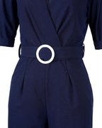 plain half sleeve wrap jumpsuit