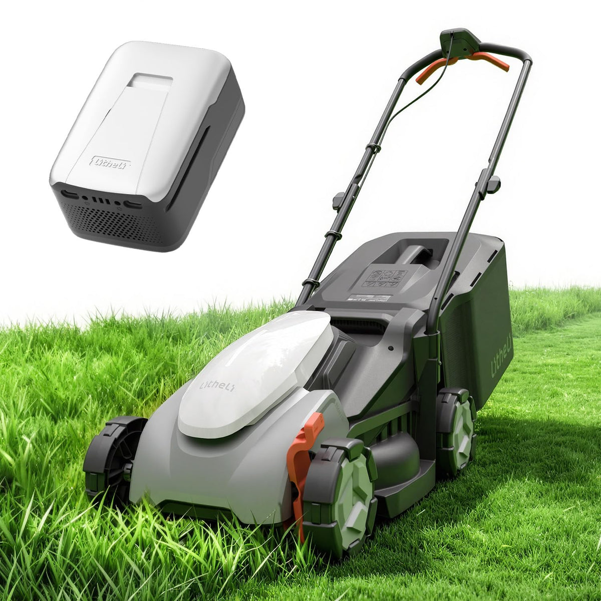 14 Inch Cordless Lawn Mower 8.0Ah Battery Powered, Brushless Motor Push Mower, 5 Position Height Adjustment 25-65mm, 9 Gallon Grass Collection Bag, Lightweight for Mid Sized Yards
