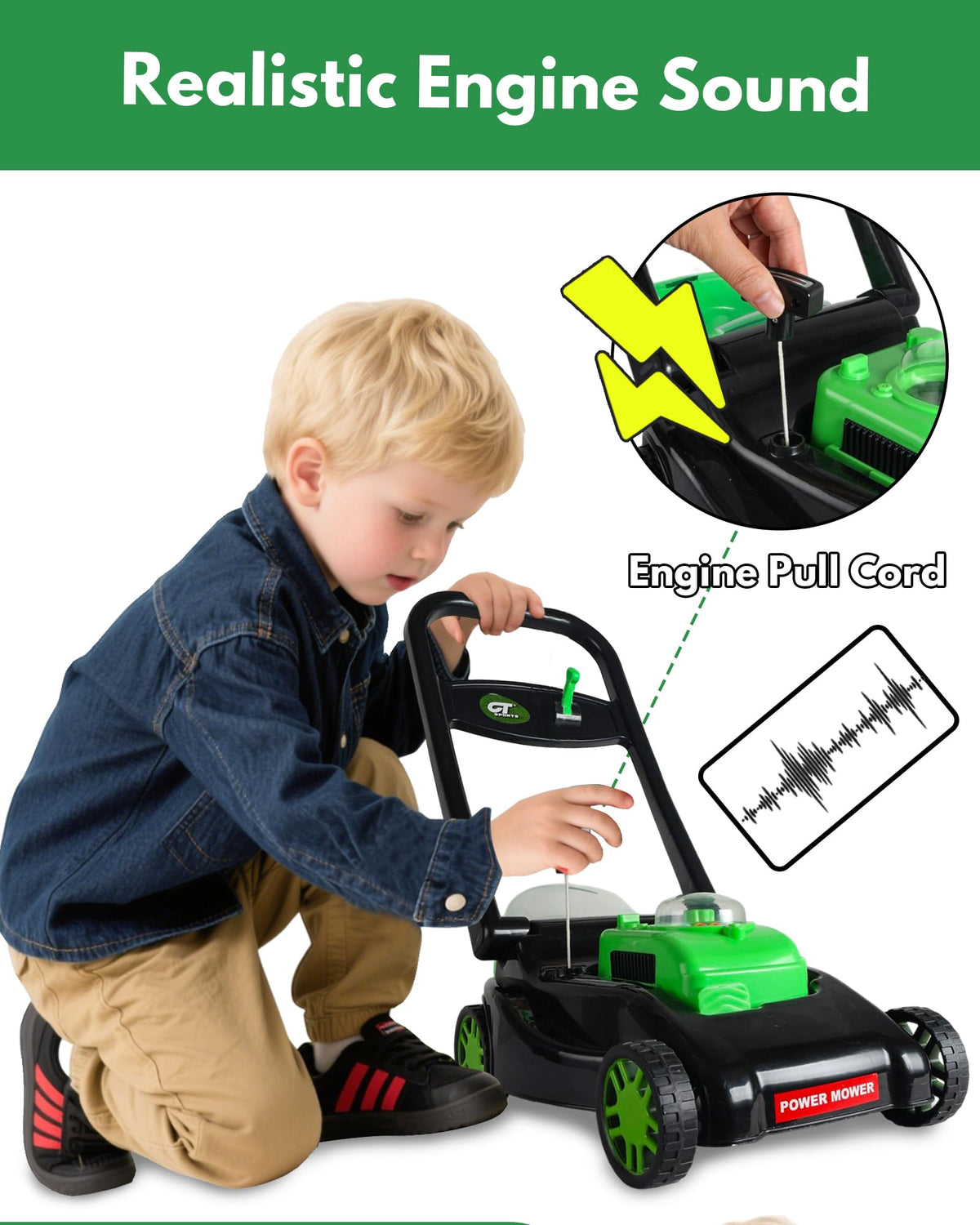 Kids Lawn Mower with Realistic Grass-Cutting Action and Sounds – No Batteries Required | Fun Outdoor Push Toy, Birthday Gift &amp; Holiday Present for 3, 4, 5, 6Year Old Boys and Girls (Black)